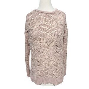 Universal Thread Open Knit‎ Sweater Crew Neck Long Sleeve Pullover Pink Cream XL